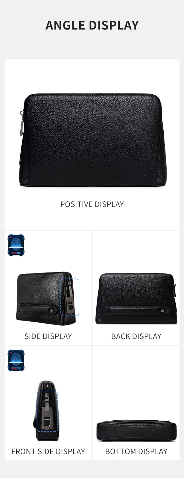 Fingerprint clutch viewed from multiple angles