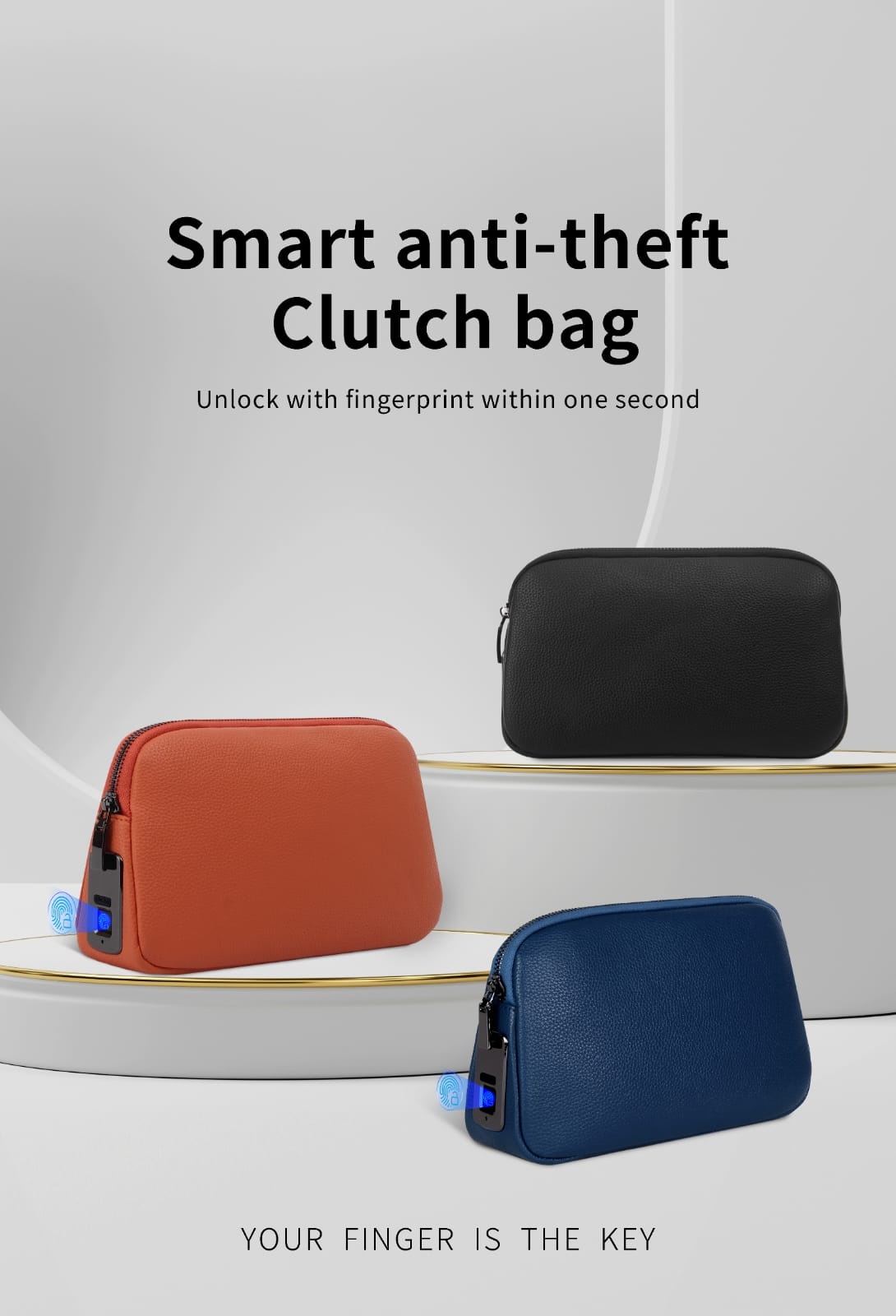 V2463 fingerprint clutch bags in black orange and blue