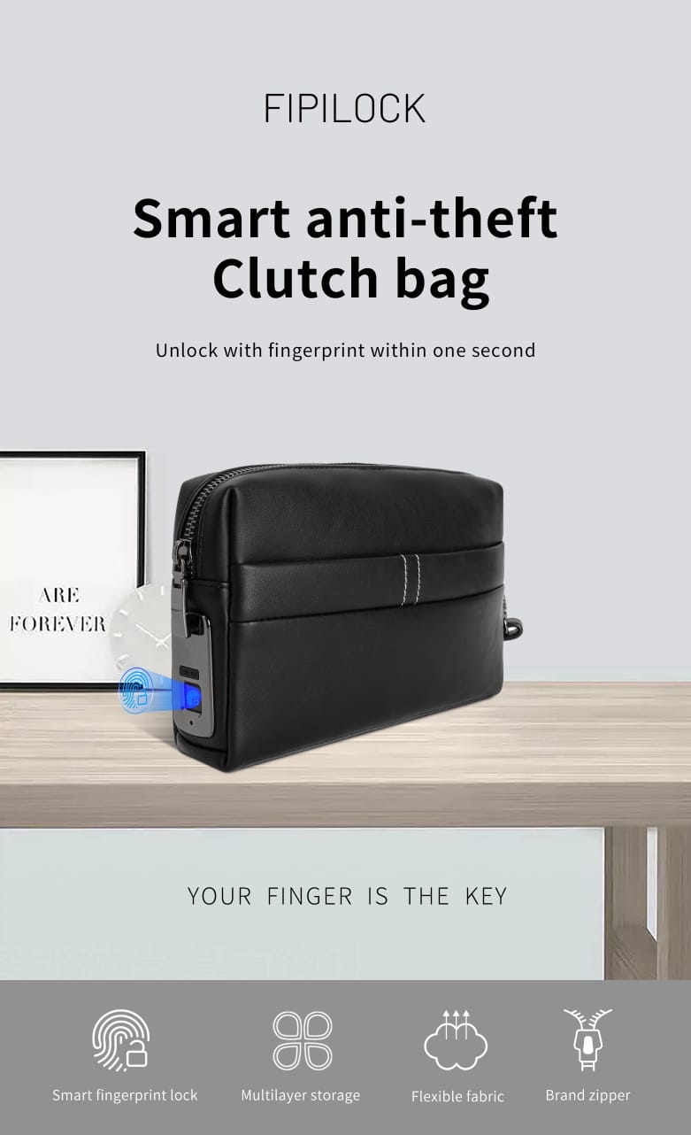 V2513 black smart fingerprint clutch bag product display
